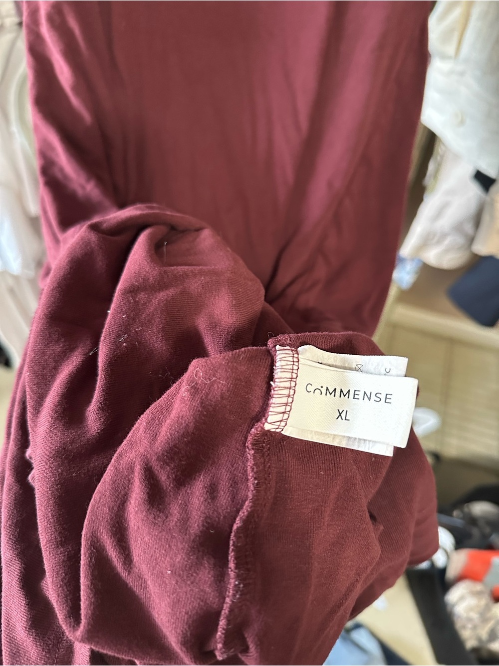 Commense Asymmetrical Neck Long Sleeve Ruched Maxi Dress in Burgundy Brown - Picture 7 of 7